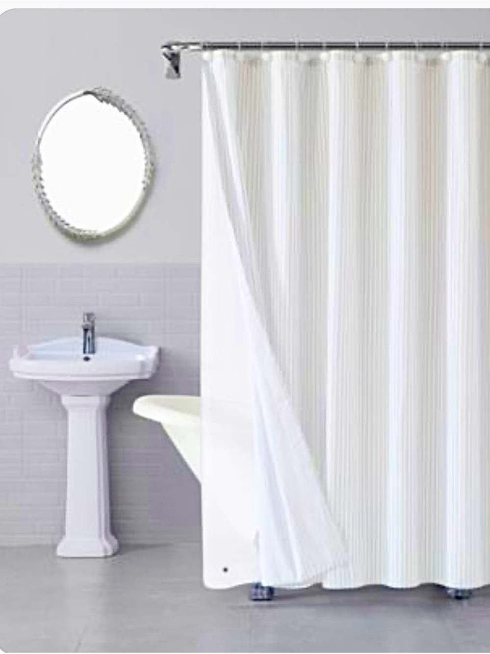 🆕- M- Design-White Textured Woven Shower Curtain.